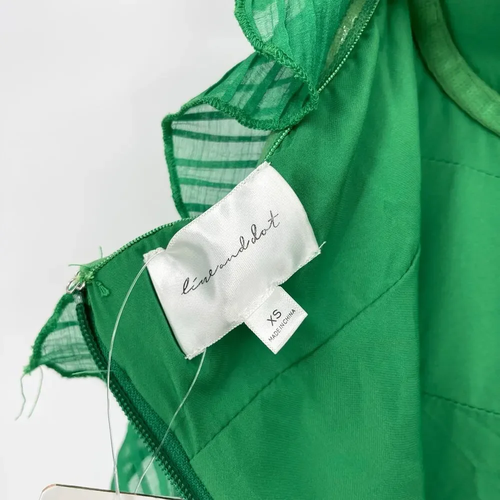 Line & Dot | NWT Cari Halter Maxi Dress in Kelly Green Tiered Pleated Halter XS - Picture 4 of 14